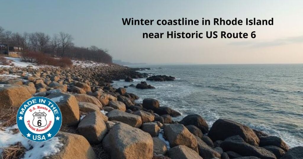 Winter coastal view along Historic US Route 6 in Rhode Island