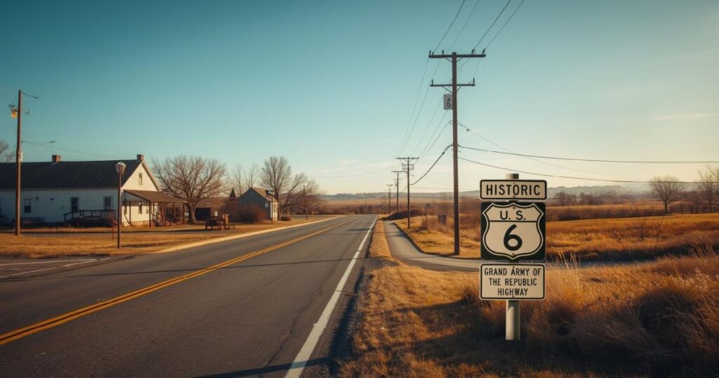 Museum exhibit along Historic US Route 6 highlighting local history and travel heritage