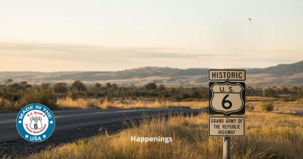 Scenic view of Historic US Route 6 with classic highway sign and open road