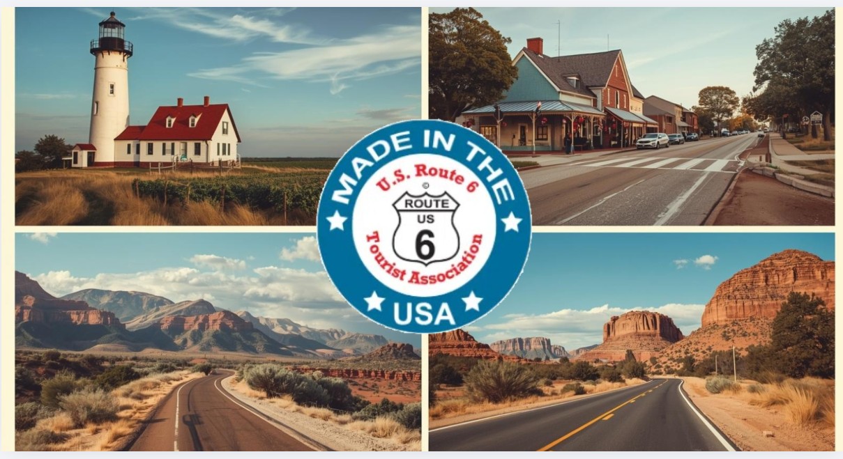 Route 6 scenes from multiple states with central Route 6 shield